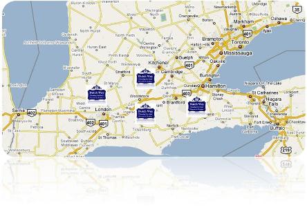 Dutch Way Cleaning Services Map. Locations in Ontario Canada